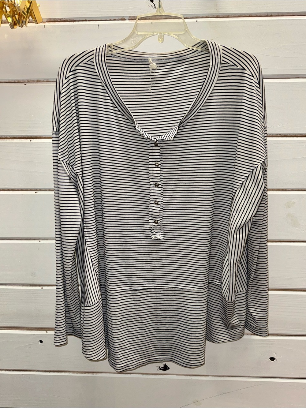 entro Black Striped Long Sleeve Oversized Henley Top - Picture 2 of 5
